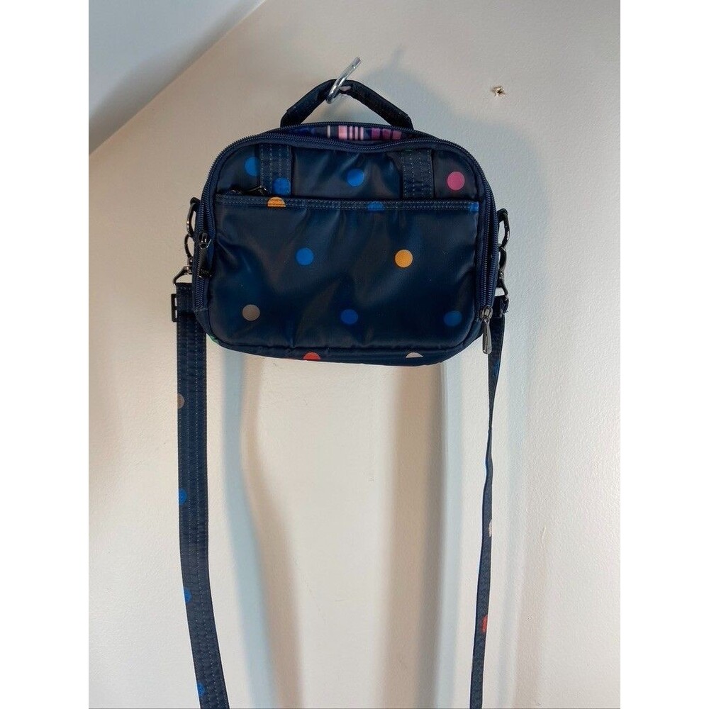 LUG ROUNDABOUT XL WOMENS CROSSBODY BLUE POLKA DOT PRINT SMALL 9 X 6
